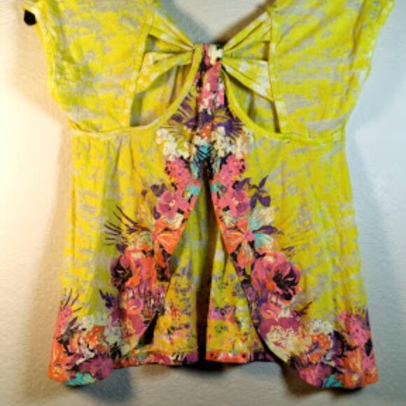 Jessica Simpson Open Back Yellow Floral Summer Crop Top Sz: M - Picture 6 of 11